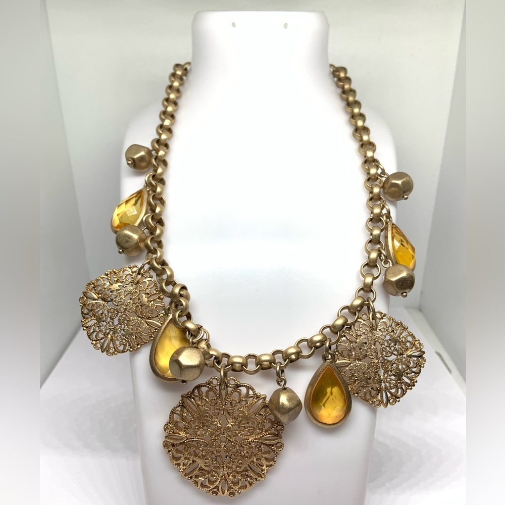 Lia Sophia Filigree Gold Tone Yellow Statement Necklace